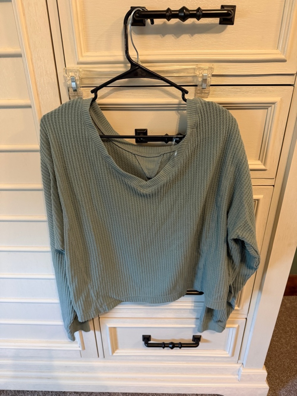 aerie Waffle Knit Pullover in Sage Green
